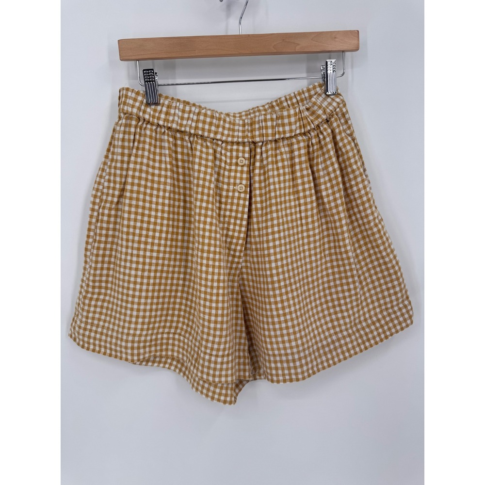 Everlane Linen Gingham Two Piece Set Womens 4/M Yellow Button Down Shorts - Picture 8 of 13